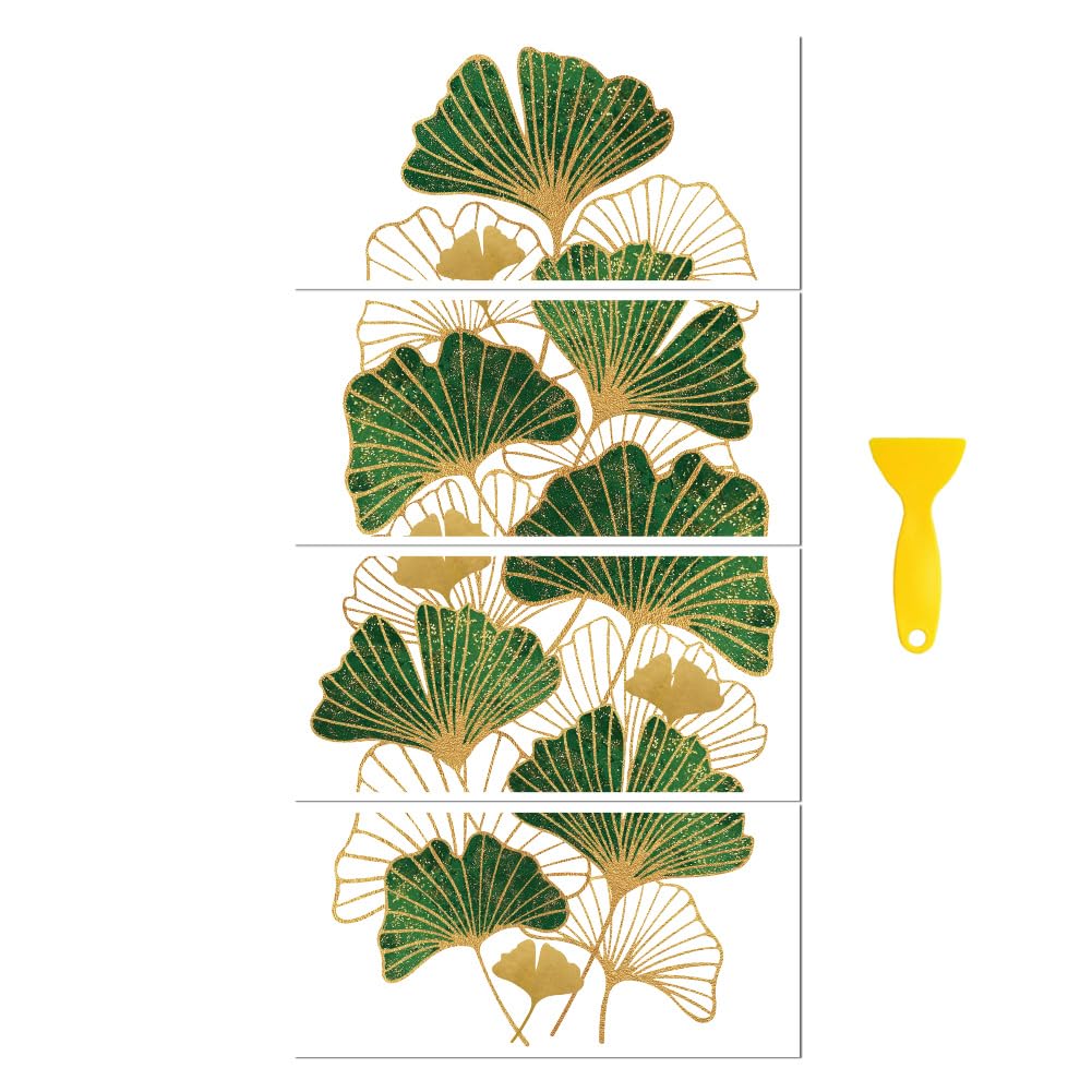 Photo 1 of Peacoblue Rub on Transfer Decal Sticker for Furniture Craft Decor 6"x12" Ginkgo Gold Foil, 4Pcs Waterproof UV DTF Transfer for Drawer Dresser Glass Porcelain Wood Plastic Window