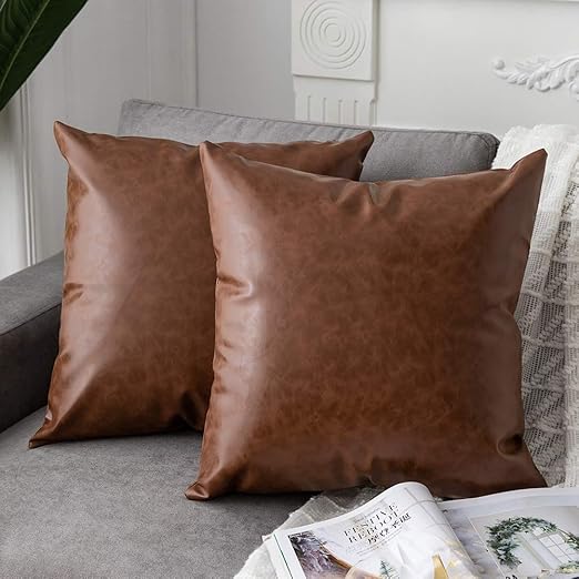 Amazon Com Dezene 2 Pack Faux Leather Decorative Throw Pillow