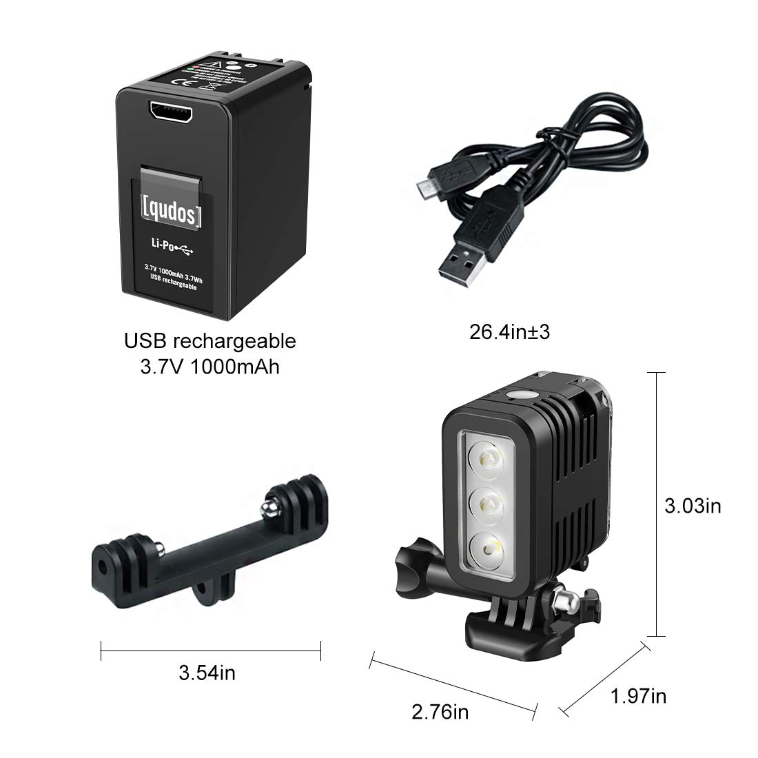 HONGDAK Waterproof Dive Light for GoPro Video Light Rechargeable Fill Night Light Underwater Photography Accessories for GoPro Hero Black 12 11 10 9 8 7 6 5 4 3 3+