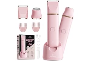 VG VOGCREST Bikini Trimmer for Women: 2-in-1 Painless Body Shaver for Underarm Leg Arm with Length Combs - Portable Travel Friendly Pubic Grooming Kit - Rechargeable Electric Razor with Charging Dock