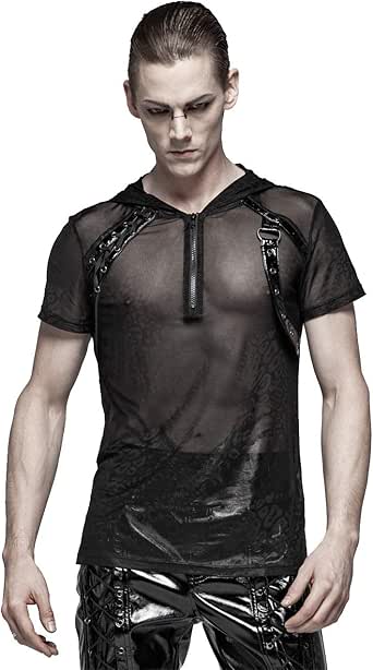 Punk Rave - Camiseta de manga corta con capucha para hombre, estilo