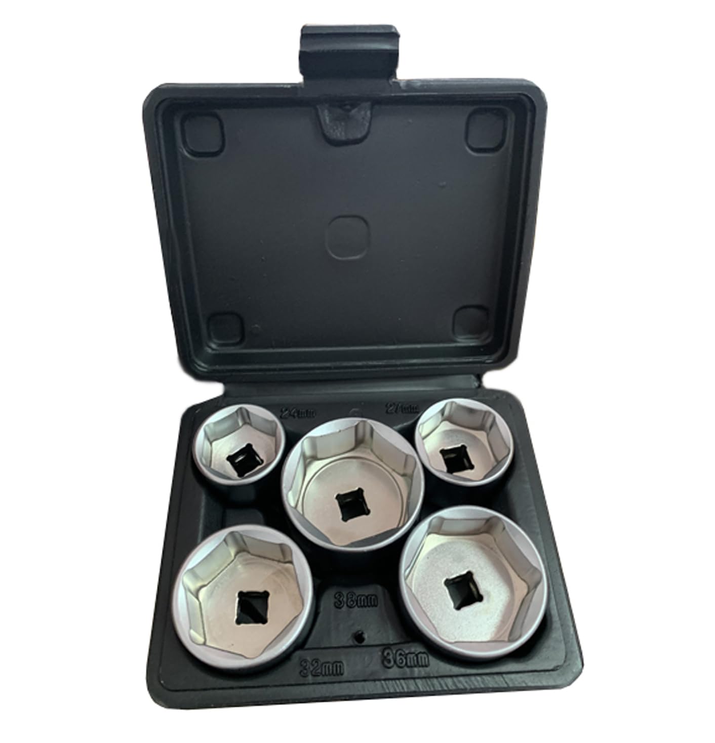 Autojack 5 Pieces 3/8" Drive Low Profile Oil Filter Socket Set, Oil Filter Cap Remover and Installer Tool Set, 6 Point, 24mm 27mm, 32mm, 36mm, 38mm, CR-V