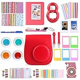 MoroTek 12 in 1 Fujifilm Instax Mini 8/8+ or Instax Mini 9 Accessories Bundles include Case/Album/Strap/3 Styles Frames/Selfie Lens/Filters /Stickers/Pen (Red)