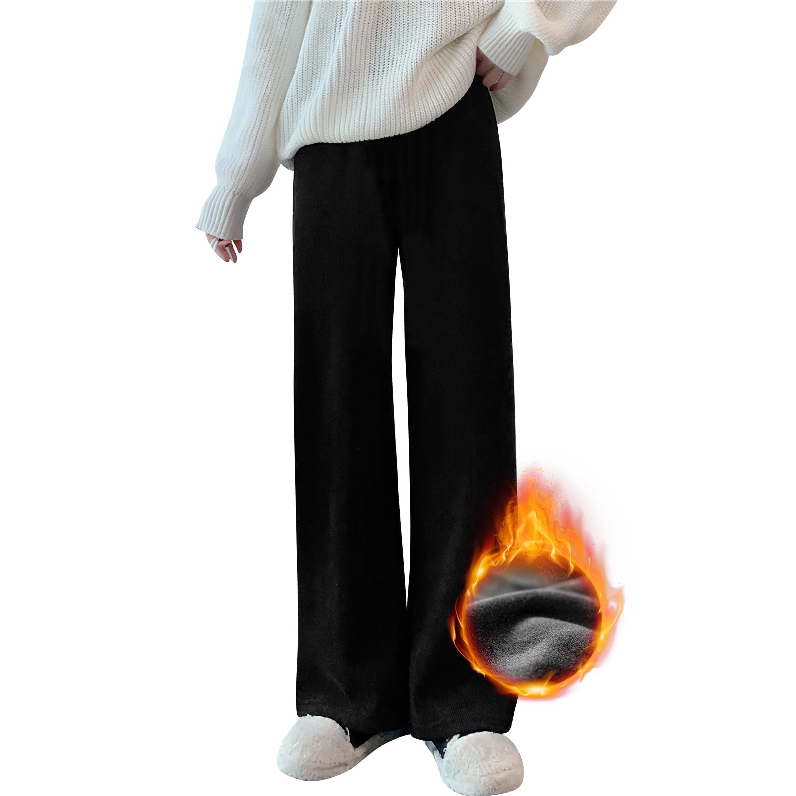 PALAME Women's Wide Pants, Gaucho Pants, Autumn and Winter, Brushed Lining for Warm, Beautiful Legs, Beautiful Silhouette, Easy Pants, Bottom, Chenille, Warm, Loose, Casual, Long, Elastic Waist