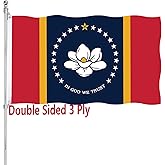 New Mississippi MS State Flag Double Sided 3x5 Outdoor Heavy Duty 3 Ply with Durable Canvas Header and 2 Brass Grommets Vivid Color