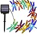 [21ft 30 Led] Solar Outdoor Dragonfly Lights Outside String Lighting , 8 Mode (Steady, Flash), Waterproof, Fairy Decorations for Patio, Garden, Yard, Fence, Christmas Tree, Holiday (Multi Color)