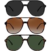 MEETSUN Retro Oversized Aviator Sunglasses for Women Men Trendy 70s 80s Vintage Square Aviators 3 Pack UV400