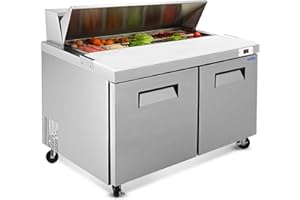 DEEPTIDE 60"W Commercial Sandwich Prep Table Refrigerator - Stainless Steel 2-Door Salad Prep with 16 Pans, 18 Cu.Ft Capacity, Auto Defrost, Digital Temperature Control for Restaurants, Convenience Stores, etc