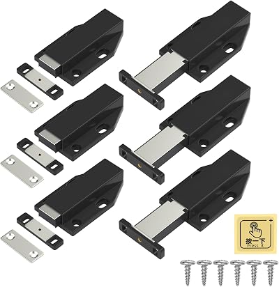 Jiayi Push to Open Magnetic Door Latch Heavy Duty 6 Pack Black