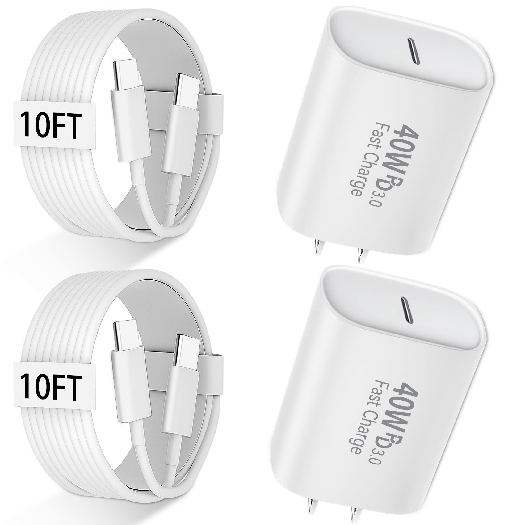 iPhone 17 16 15 Charger Fast Charging PD 40W, 10 FT iPhone 17 Pro Max Charging Cable Long USB C 10FT Cord with Fast iPhone 17 Pro Max Chargers Block for iPhone 17/17 Pro Max/17 Air/16/15, iPad