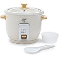 GreenLife 1.5 QT Electric Rice Cooker, Compact Small Size, 3-Cups Uncooked/6-Cups Cooked, PFAS-Free Removable Nonstick Pot Steamer, One-Touch Control, Wood Print Handle, Measuring Cup, 300W, Cream