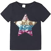 KINGLEN Baby Toddler Little Kids Baby Boys Girls Magic Flip Sequins Tshirt,Short Sleeve Crew Neck Pullover Tees Tops (StarBlack, 3-4 Years)