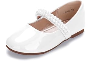 Hehainom Toddler Flower Girls Dress Shoes, Mary Jane Princess Ballet Flats with Bow and Peals for Party School