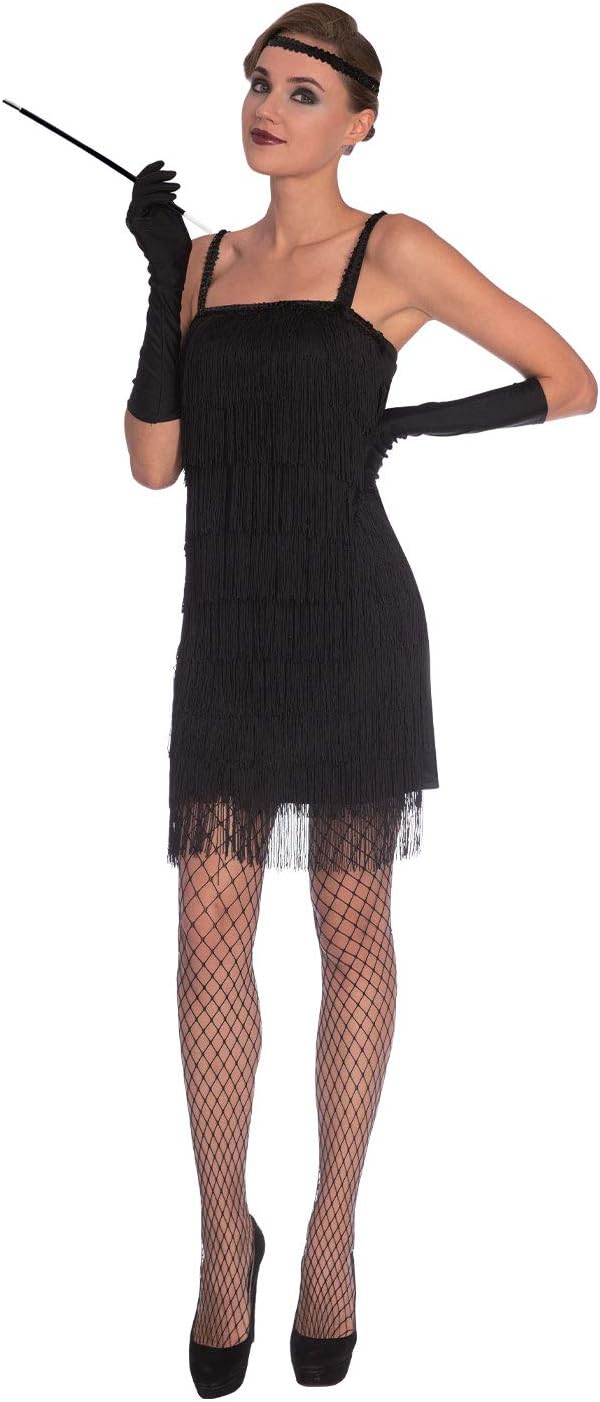 amscan 9905797 Adults Charleston Flapper Fancy Dress 20s 30s Costume Ladies Great Gatsby Jazz Outfit (UK Dress Size 14-16), Black