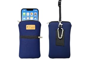 Tainada Men Women Phone Neoprene Shockproof Zippered Sleeve Case Bag Pouch with Carabiner, Neck Lanyard, Belt Loop Holster for iPhone 16/15/14 Pro Max, 16/15 Plus, 16e; Samsung S25, S24+ (Navy Blue)