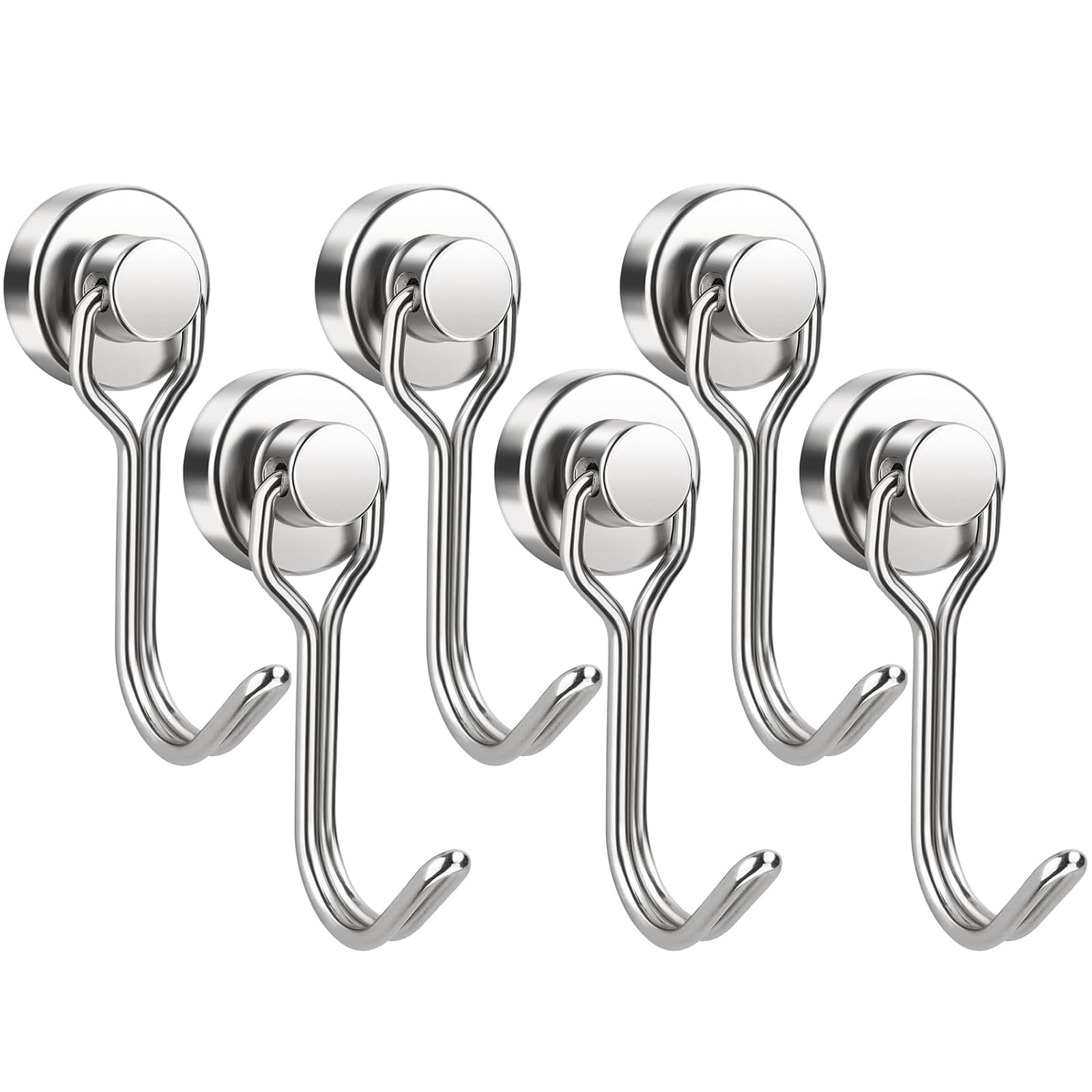 GGTTNRT Magnetic Hooks, 31Lb Magnet Hooks, Strong Magnetic Hooks for Fridge, Magnet Hooks for Hanging, Camping, Kitchen (Silver, 6PCS)