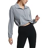 happlan Women's Half Zip Pullover Cropped Jackets Long Sleeve Athletic Running Yoga Workout Shirts for Women