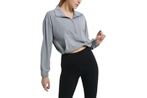 happlan Women's Half Zip Pullover Cropped Jackets Long Sleeve Athletic Running Yoga Workout Shirts for Women