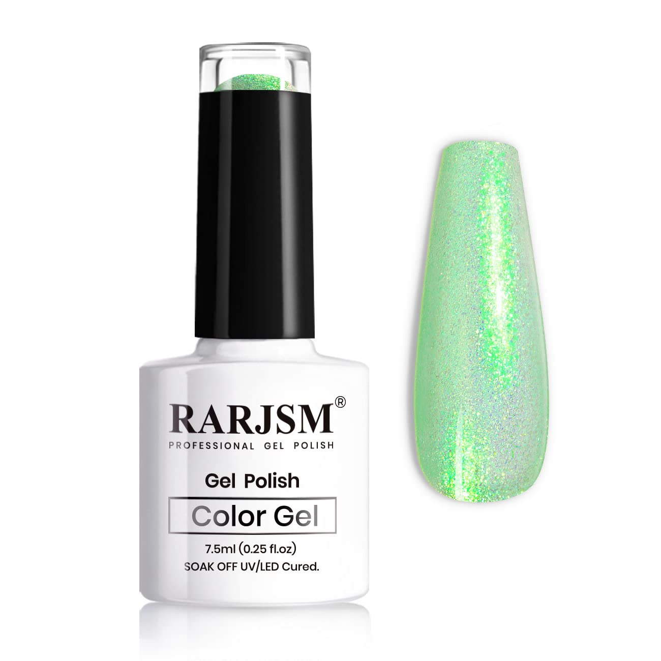RARJSM Pearl Glitter Gel Polish,Clear Green Shell Glitter Gel Nail Polish,Mermaid Effect Reflective Sparkle Shiny Pastel Nail Gel Need Cured UV Led Nail Lamp 1 Piece 7.5ml Nail Art Manicure(DZ14)