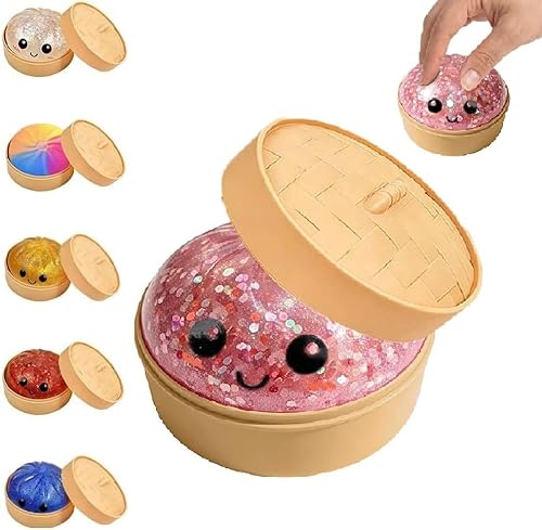 Glitter Dumpling Squishy, 2026 Upgrade Dumpling Squishy Mystery Box, Colorful Dumplings Stress Balls Fidget Sensory Toy, Stocking Stuffers with Food Steamer Stretchy Desk Toys