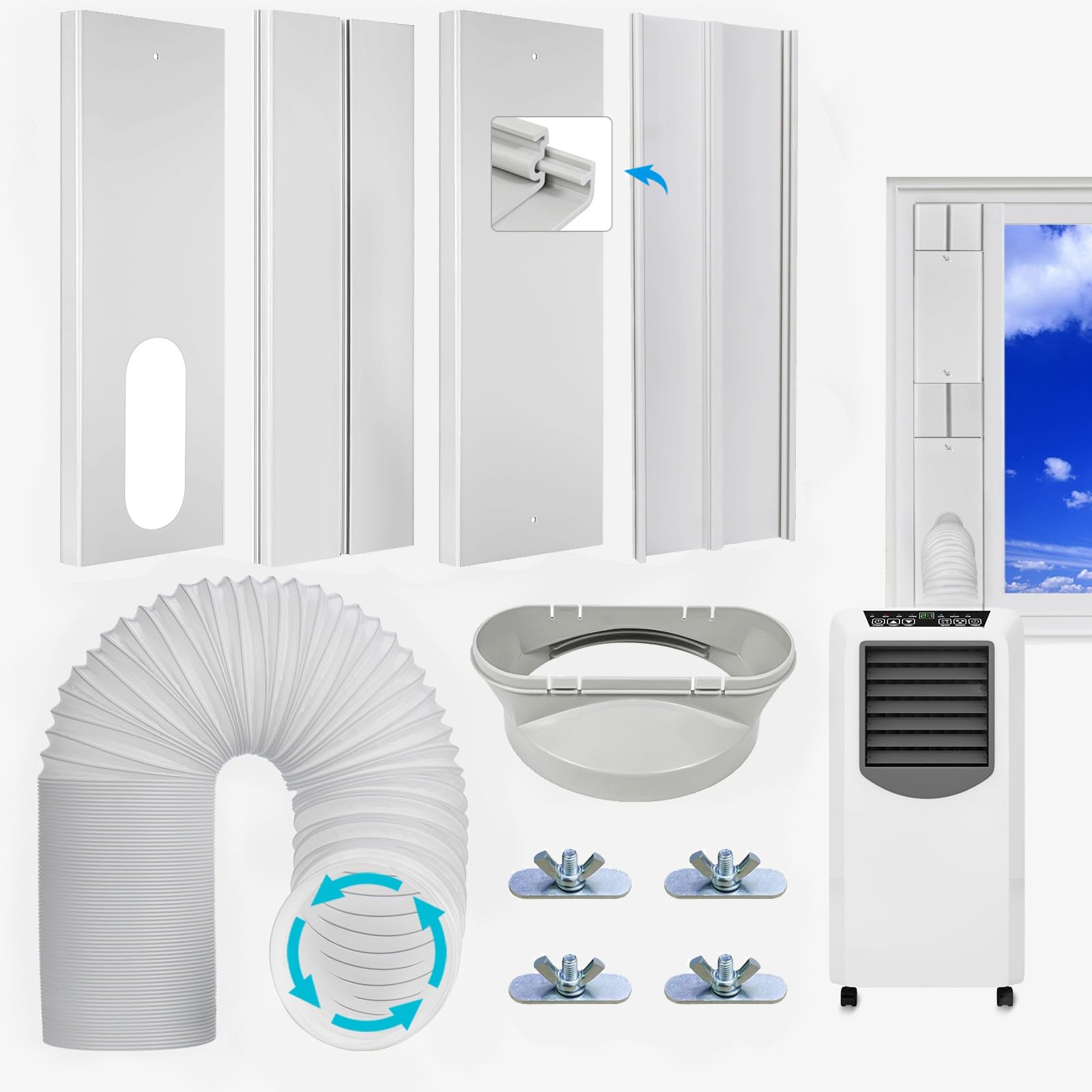 Universal Portable AC Window Vent Kit With 5.9-Inch Exhaust Hose – Easy DIY Seal For Sliding Windows, White
