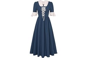 Scarlet Darkness Colonial Dress - Womens Pioneer Prairie Dress with Pockets