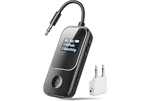Nulaxy Upgarded Bluetooth Transmitter Receiver with Screen, Dual AirPods/Headphone Sharing, Qualcomm Chip, Low Latency, 3.5mm