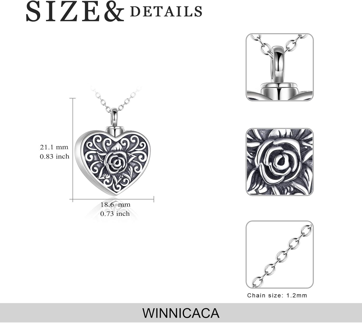 WINNICACA Ashes Cremation Necklace Urn S925 Sterling Silver Cremation Pendant for Dog Cat Pet Ashes Urn Rose Flower Necklace Jewellery for Christmas Gifts - Image 4