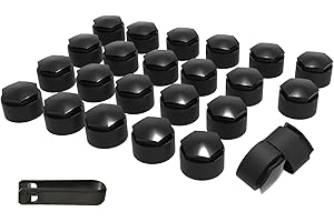 LILJUECE Lug Nut Covers (Wheel Bolt Caps) Complete Set - 24PCs + Removal Tool, Black - Replacement for Audi A1, A3, A4, A5, A