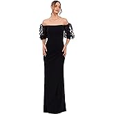 Xscape Womens Illusion Sleeve Off The Shoulder Long Dress (Reg and Petite)