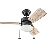 Prominence Home Rawling, 30 Inch Contemporary Indoor LED Ceiling Fan with Light, Pull Chain, Dual Mounting Options, Modern Du