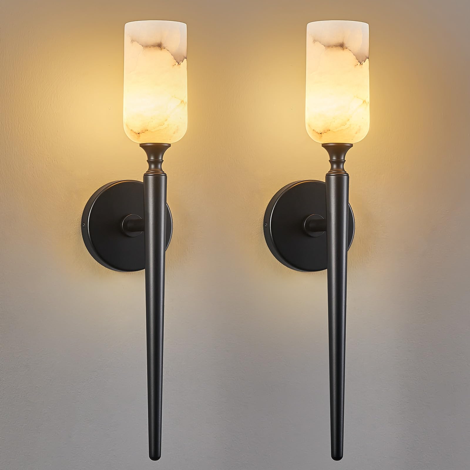 Photo 1 of LMQNINE Natural Alabaster Wall Sconce Modern Black Wall Sconces Set of Two Bathroom Sconce Wall Decor Antique Marble Sconces Wall Lighting for Bedroom Living Room Entryway Hallway Staircase