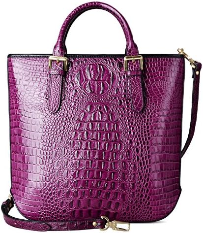PIFUREN Women Leather Top Handle Crocodile Tote Handbags C69689( Purple)