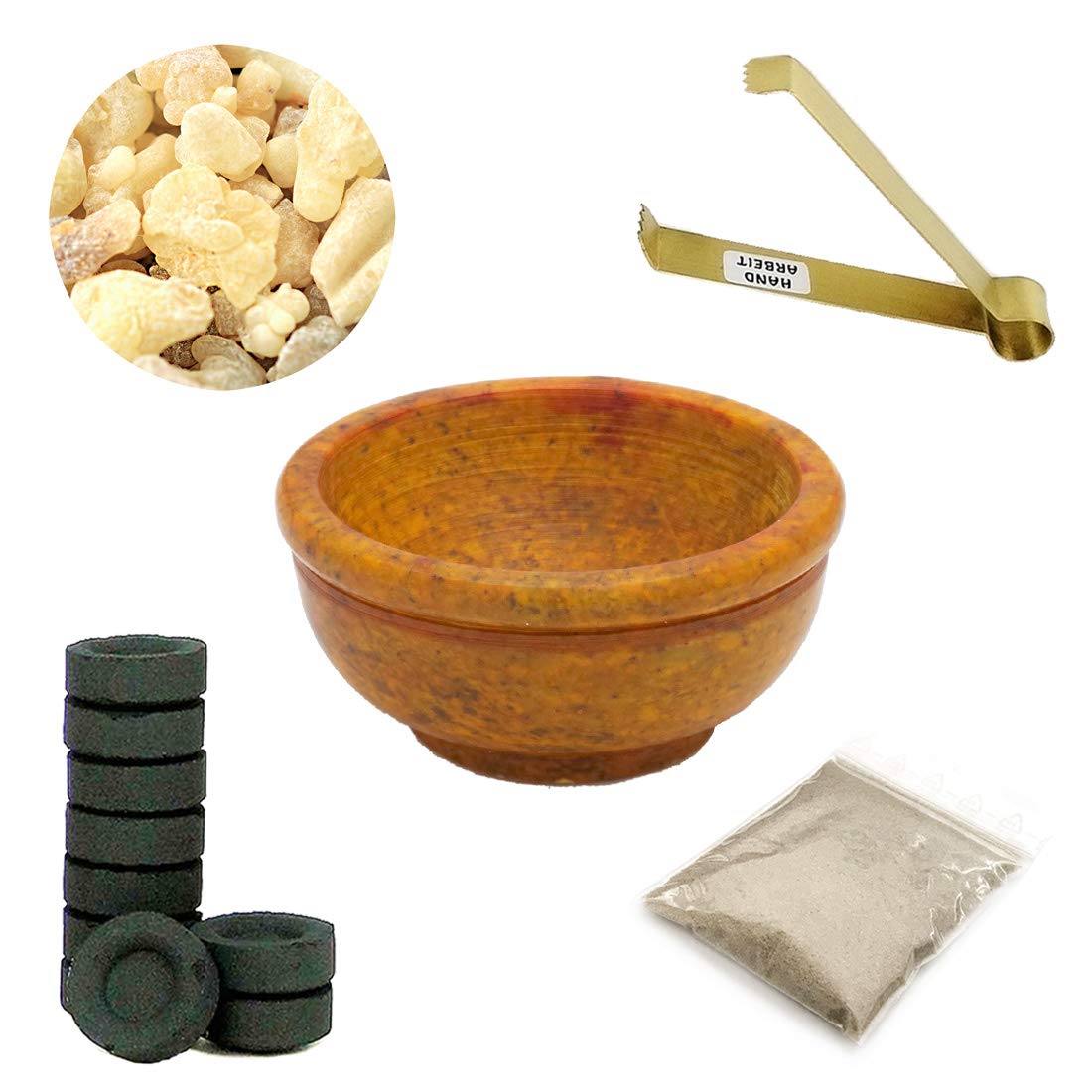 NKlaus Small Soapstone Smoking Bowl Set 5tlg with Al Hojari Boswellia Sacra Charcoal Tongs 40627