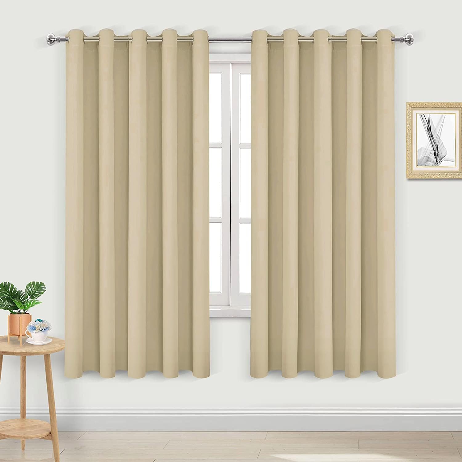 DWCN Blackout Curtains for Bedroom - Thermal Insulated Light Blocking Eyelet Window Curtains for Living Room 66 x 72 inch Length, Light Beige, 2 Panels