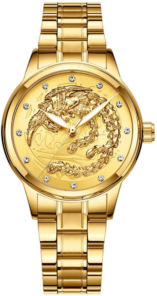 Crylee Luxury Couple Table Luminous Quartz Ultra-Thin Steel Belt Watch Phoenix Dragon Gold Business Hollow Men's Automatic Mechanical Men's Watch Steel Belt Watch