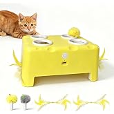 Chouchouter Cheese Box Interactive Cat Toy for Indoor Cats, 3-in-1 Whack a Mole Feather Toy, 3 Modes Rechargeable Auto Cat Toys for Bored Cats, 4 Holes Kitten Toy, 4 Accessories