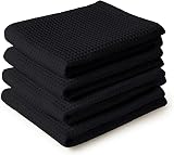 Encasa XO Kitchen Dish Towels Set Black 70x45 cm 4 Pack Waffle Weave