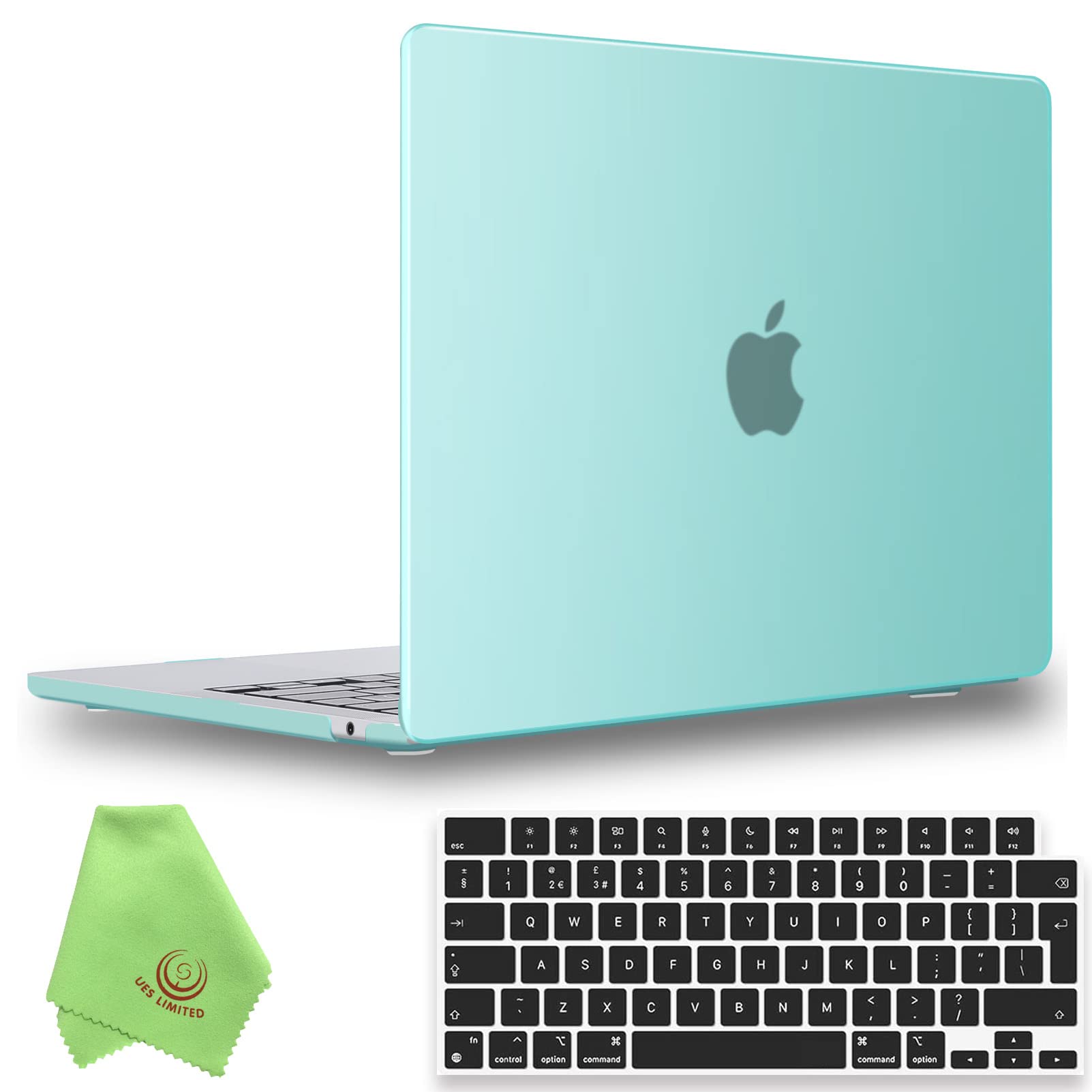 UESWILL Compatible with MacBook Air 13 inch M5 M4 M3 M2 Case Model A3449 A3240 A3113 A2681 Mac Air 13.6 Matte Hard Shell Case + EU Layout Keyboard Cover, Green