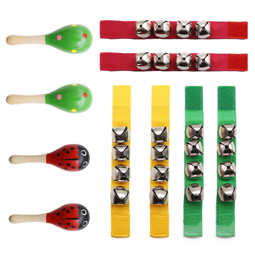 Kids Rhythm Toys,10pcs Musical Instruments Toys Wooden Wrist Bells Fiesta Maracas for Party Favors Classroom School