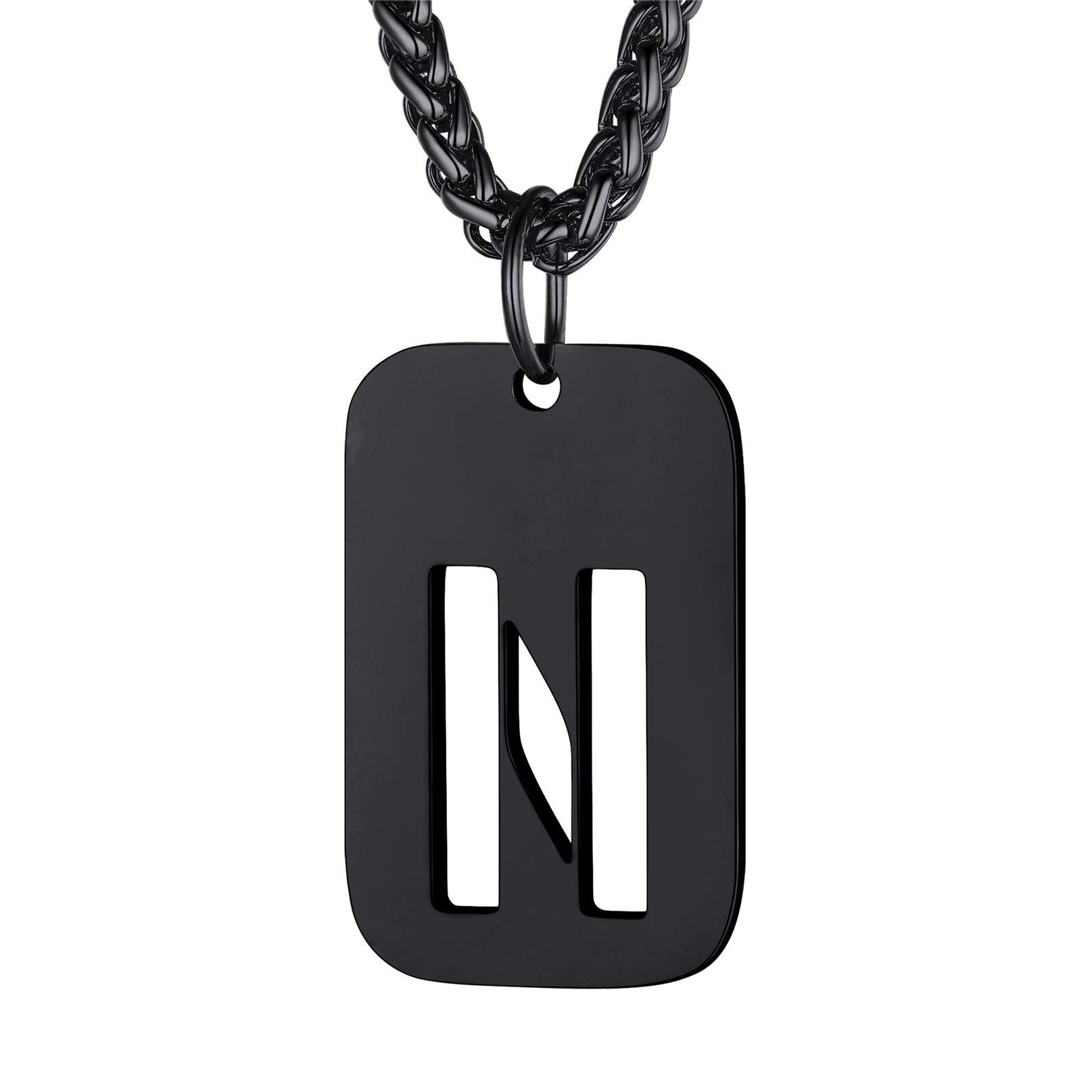 Bandmax Initial Letter For Men Women Necklace Chain Dog Tags Army Chain Stainless Steel 26 Alphabet Hollow Capitals Boy Chains With Pendants Jewelry Steel/Black Necklace Chain For Men