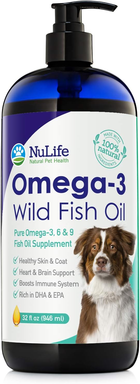 Pure Omega 3 Fish Oil for Dogs Liquid, Wild Caught from Iceland, Skin and Coat Supplement for Shedding, Dry Itchy Skin, Heart & Joint Health, Rich in EPA + DHA with Omega 3, 6 & 9 Fatty Acids, 32 oz