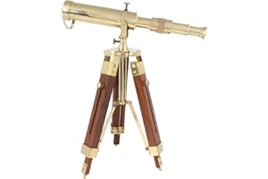 OCEAN REPLICAS Vintage Brass Telescope on Tripod Stand use Lens Antique Desktop Brass Telescope Royal Antique Finish Spyglass Nautical Beautiful On Wooden Tripod Stand