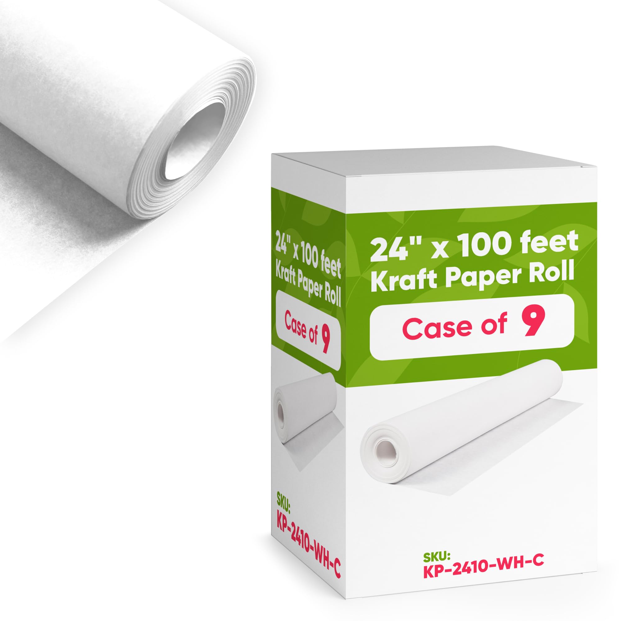 Paclord 24" x 1200" (100 ft) White Kraft Paper (Case of 9 Rolls), 45 lbs Thickness, Made in USA Kraft Paper for School, Arts & Crafts, Gift Wrapping, Packing for Moving Image
