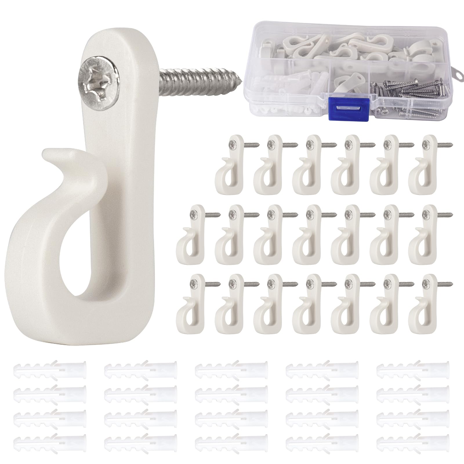 Guolich 20 Pieces Screw Hook Set, Hooks for screwing, Wall Hooks Black, Screw Hooks with Safety Catch, for Hanging up Plant Baskets birdhouses Wind Chimes Lanterns Fairy Lights (White)