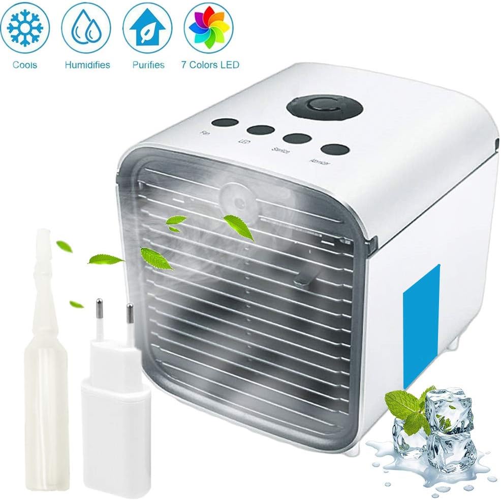 Nifogo Air Cooler, Mobile Air Conditioners, Leakproof Cooler humidifier & purifier, 3 WIND SPEED, 7 Adjustable LED Lights Color (White 2)