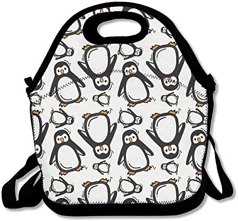 DASENCO Penguin Doodle Funny 100% Polyester Zipper Portable Lunch Picnic Handbag Bag Waterproof Insulated Food Container School Office Travel Outdoor Work Lunch Bag Tote