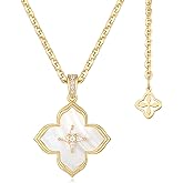 MYEARS Women Gold Necklace Clover Pendant Gemstone Cubic Zirconia 14K Simple Dainty Chain Everyday Trendy Lucky Flower Jewelry