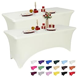 2 Pack 4 Feet Ivory Spandex Tablecloth for