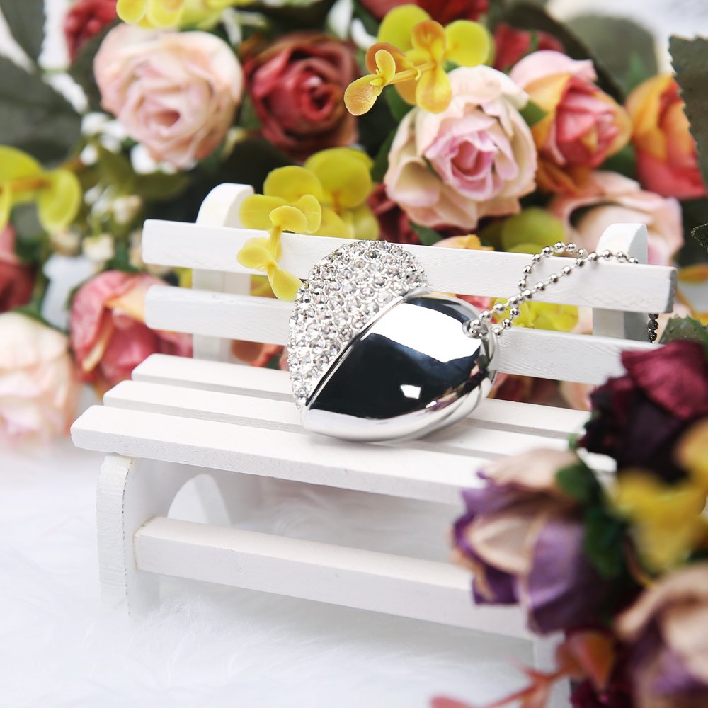 MAXINDA Gioielli Cuore Chiavetta USB 16 GB 2.0 di Metallo Memoria usb con Cordino e Borsa Regalo ( Argento Cuore)